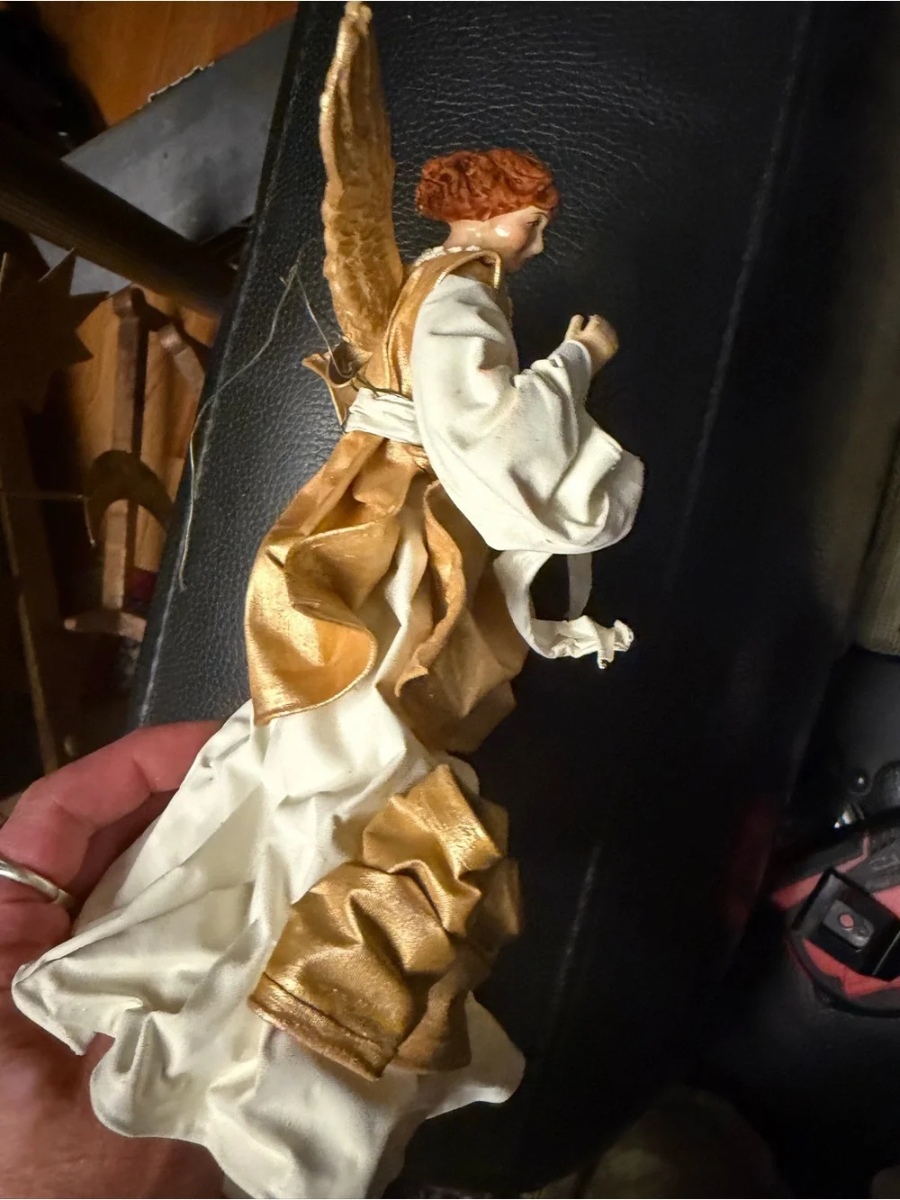 Vtg Pair Cartapesta Christmas Tree Topper Fabric Angel Mache Statue Italy